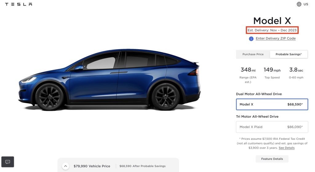 降价后美国特斯拉 Model X 预计交付日期推后