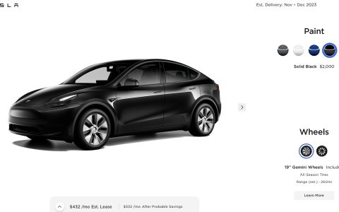 特斯拉在美国将 Model Y 纯黑版配色价格上调 500 美元