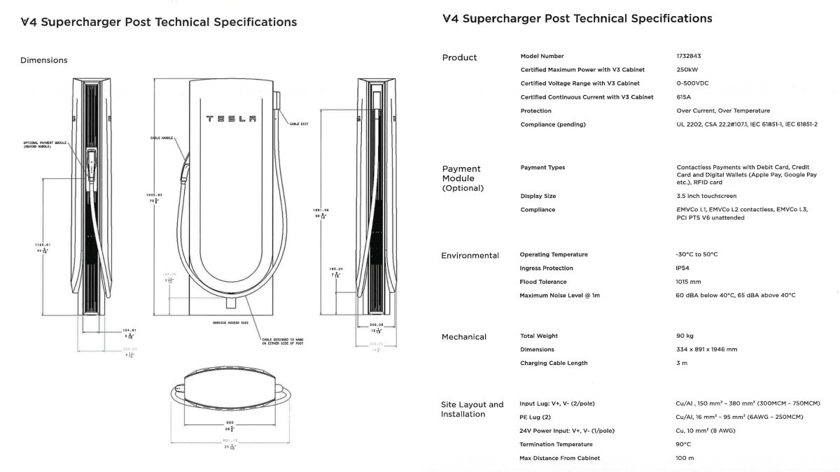 特斯拉 V4 超级充电器的其他规格曝光
