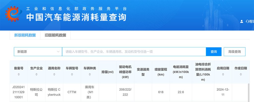 特斯拉在中国完成 Cyber​​truck 能耗备案，再度引发入市猜测